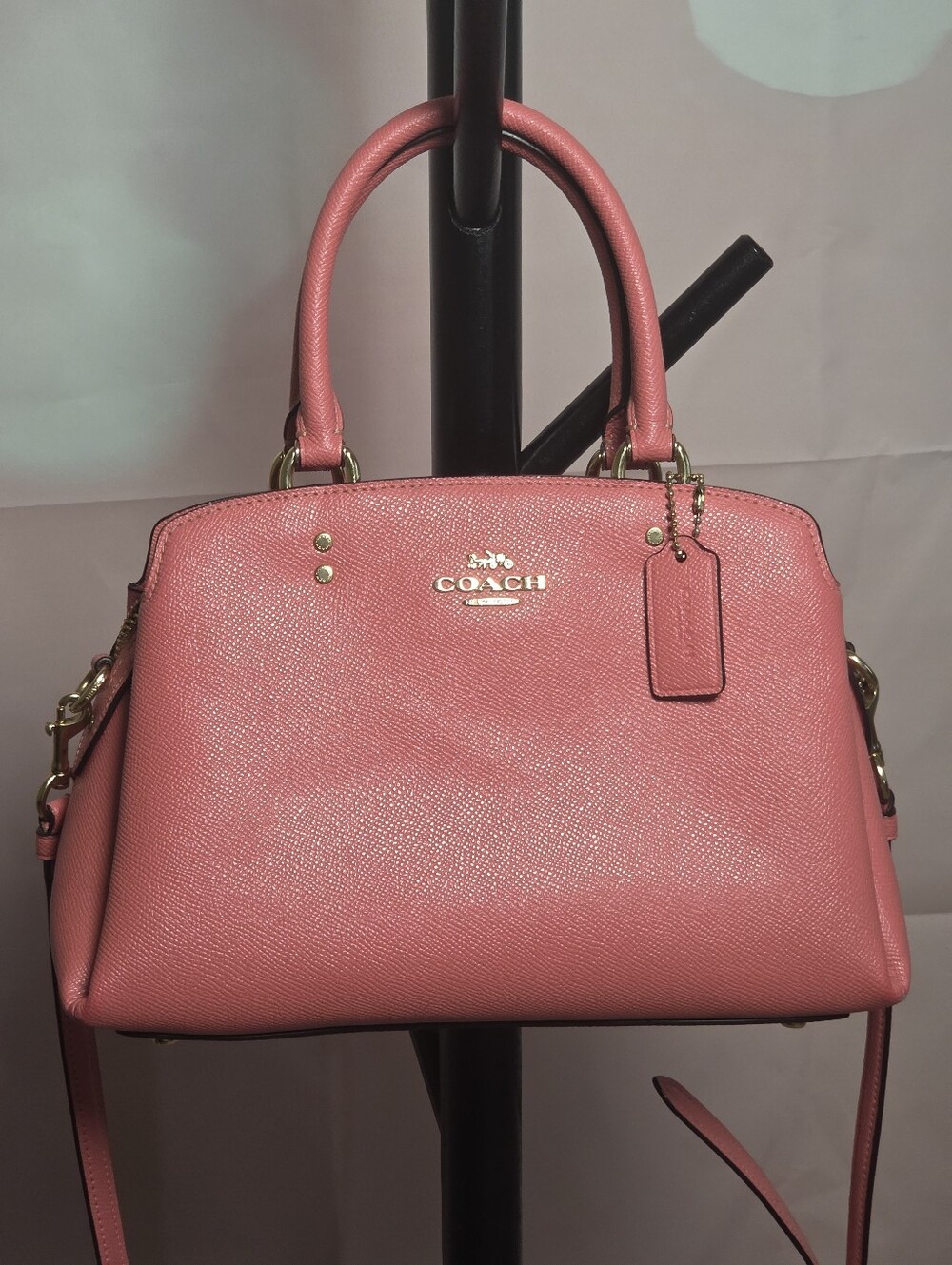 Coach Coral Pink Lillie Carryall Saffiano Leather With Crossbody Strap